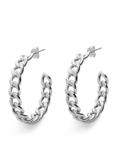 20 mm Cuban Chain J-Hoop Earrings in Sterling Silver