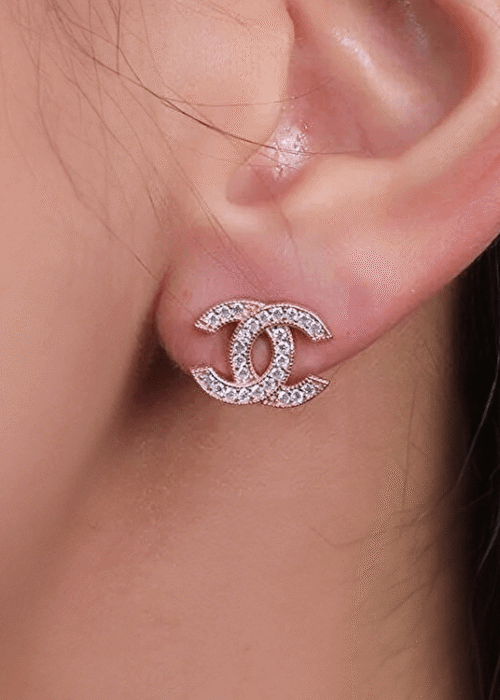 Crystal CC Earrings Gold-Plated 925 Silver Classic Studs