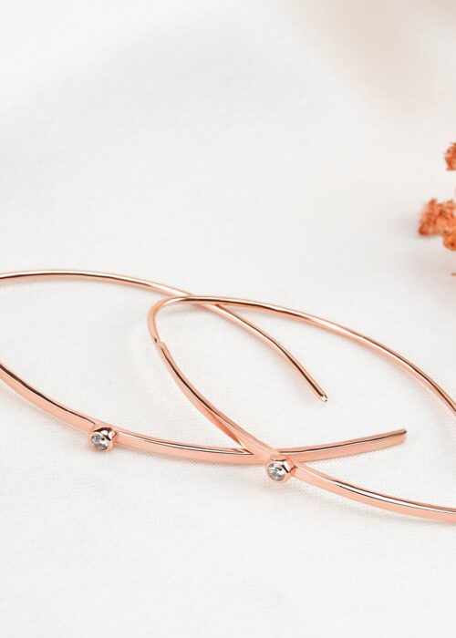 Rose Gold Curved Long Dangle Earrings with Zircon